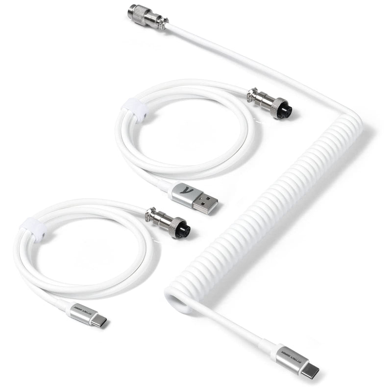 Coiled Keyboard Cable for Gaming Custom Keyboard,Double-Sleeved Coiled USB C Cable with Detachable Metal Aviator,2 in 1 USB C to A and C Cable for Mechanical Keybaord,Printer,Phone,Ipad,Xbox-White White