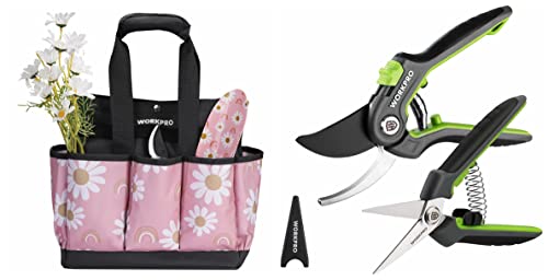 WORKPRO Garden Pruning Shears with WORKPRO Garden Tool Bag, Pink