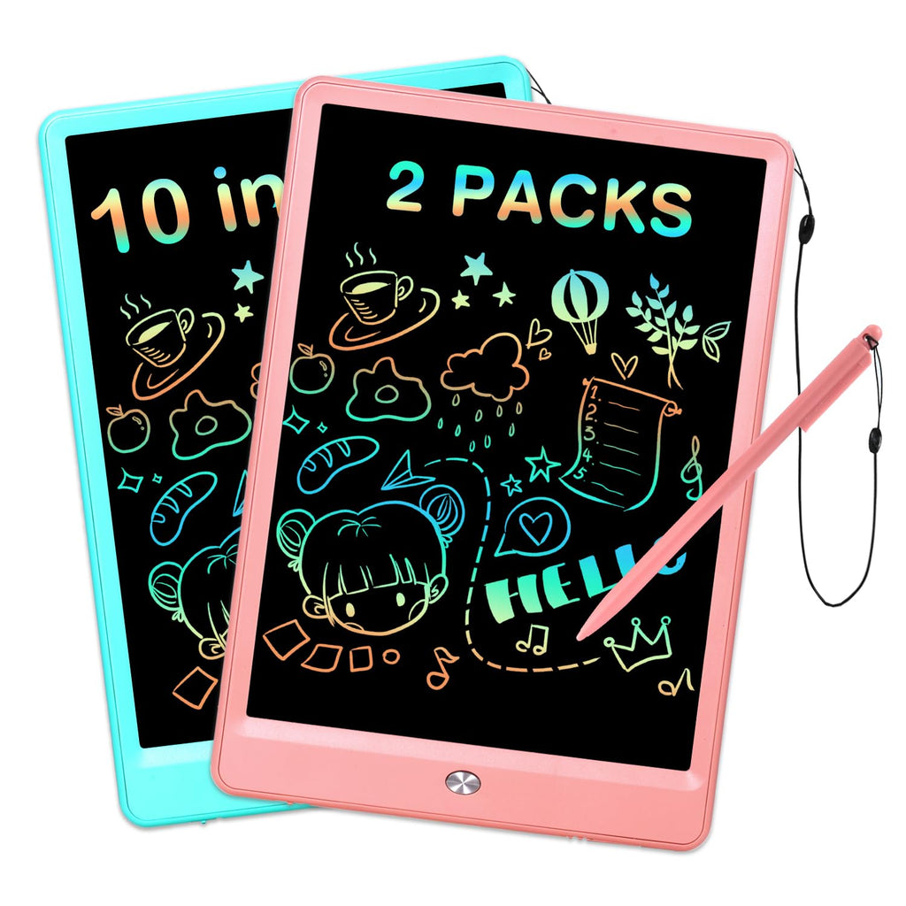 EooCoo LCD Writing Tablet 2 Pack Drawing Board, Toys for Age 2-4 3-8, Drawing Pad Doodle Pad, Back to School Gifts, Birthday Gift, 1-6 Year Old Girl/Boy Birthday Gift Ideas, Travel Games/Kitchen Memo 10”pink&blue