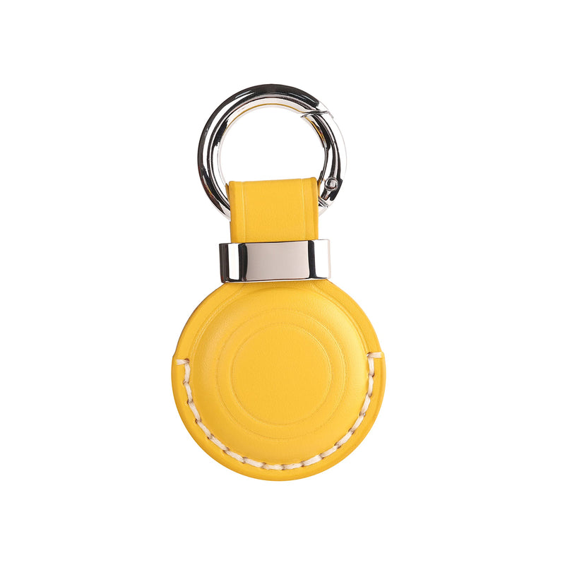 LQU for Apple Airtag Holder Keychain with Real Leather Protection, Secure Air Tag Holder Keychain with Metal Ring Lock, Durable Airtag Case Cover Key Ring Accessories - Yellow V2.0 [1 Pack] Yellow V2.0