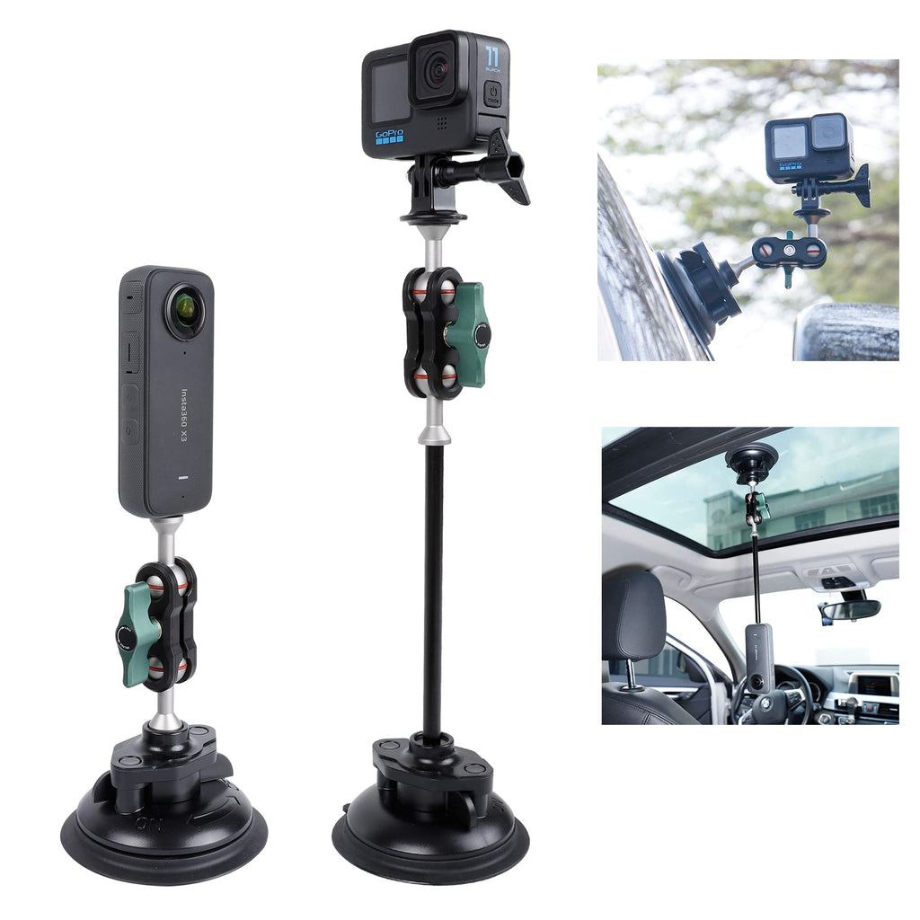 PellKing Camera Suction Cup Mount with Phone Holder and Action Camera Adapter Accessories for Insta360 X3, ONE X2, ONE RS, GoPro Hero 11 10 9 8 7 6 5 Max, DJI Action 3 2 etc