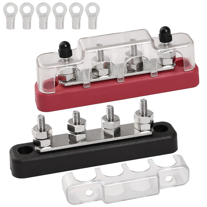2 Stücke 4 polige Einreihige Sammelschiene Verteilerblock,100A Sammelschienen-Schraubklemme, Busbar mit 4 x M6 Anschlussbolzen, für Bus, Boot RV (4-polige einreihige)