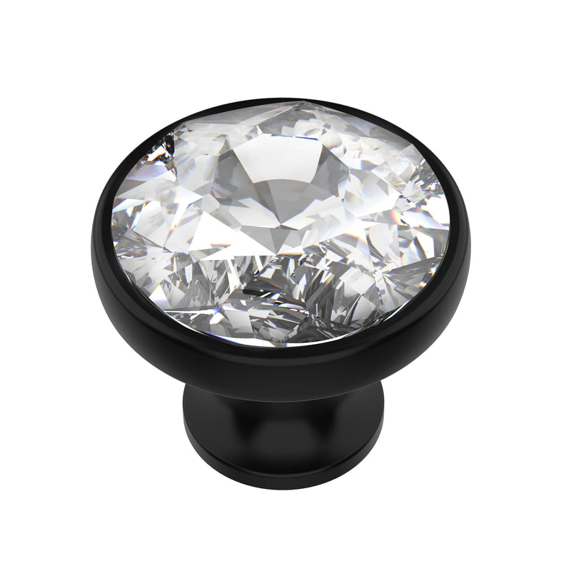 Alzassbg Clear Crystal Matte Black Cabinet Knobs 10 Pack, AL1011MB | 1.3 Inch Diameter, Crystal with Matte Black Base, Decorative Hardware Pulls, for Cabinets and Drawers Matt Black(Round)