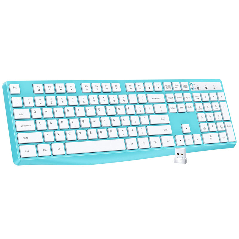 Lovaky Wireless Keyboard, 2.4G Ergonomic Wireless Computer Keyboard, Enlarged Indicator Light, Full Size PC Keyboard with Numeric Keypad for Laptop, Desktop, Surface, Chromebook, Notebook, Sky Blue 1 Pack