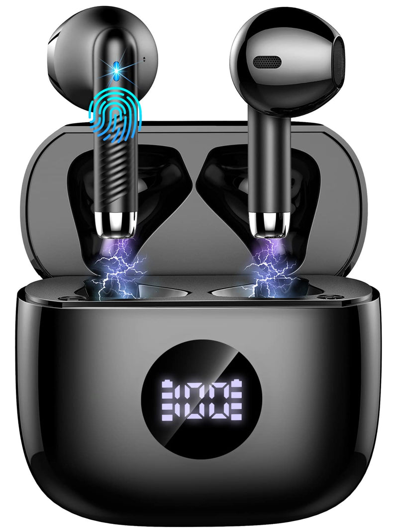 Wireless Earbuds, Bluetooth 5.4 Ear Buds LED Power Display Headphones Bass Stereo, Bluetooth Earbuds in-Ear Noise Cancelling Mic, 40H Playback Mini Case IP7 Waterproof Sports Earphones for Android iOS Black