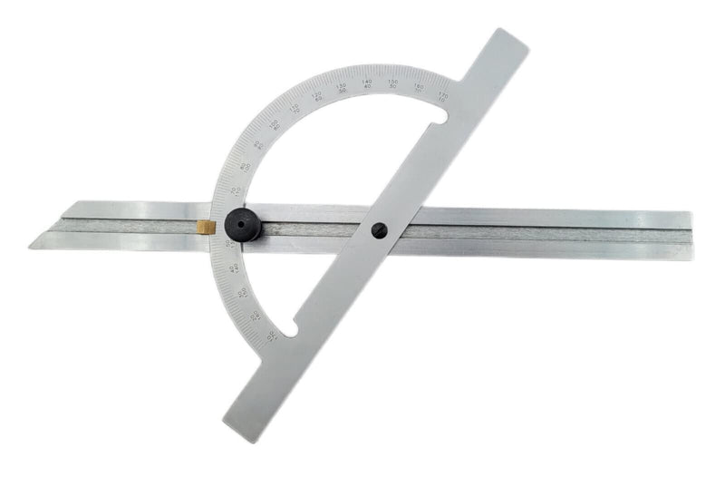 WRS Precision Protractor with Adjustable Rail, 10-170°, Rust-Proof, Matt Chrome, with Metal Locking Screw, in Case, Size: 150 x 300 mm
