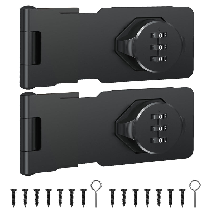 Cabinet Password Hasp Lock, Keyless Combination Lock for Small Doors, Bathroom, Outdoor, Garage, Black, 2 Pack