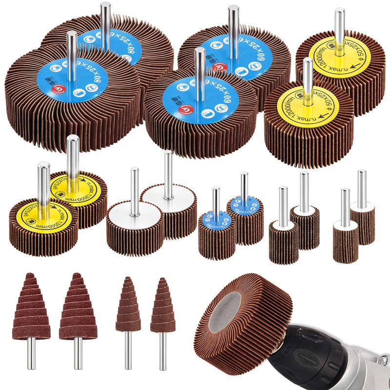 Flap Sander Set 80 Grit Flap Sander Sanding Attachment - 20 Pieces | 6 mm pen grain 8 different diameters 80/60/50/40/30/25/20/16 mm for drill, cordless screwdriver, straight grinder
