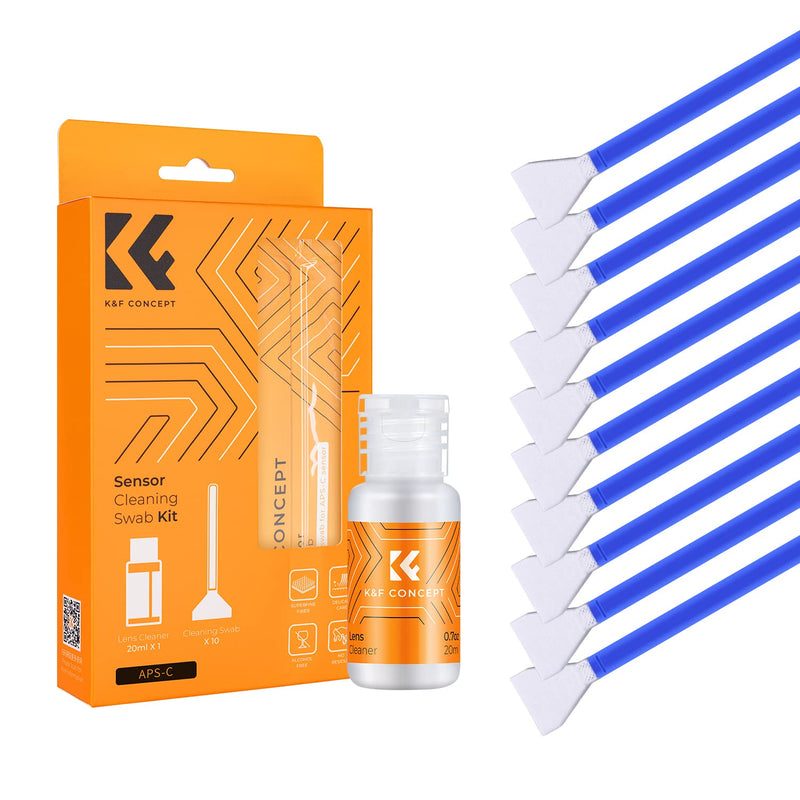 K&F Concept 24mm Full Frame Sensor Cleaning Swab*10 + 20ml Sensor Cleaner, DSLR SLR Digital Camera CMOS and CCD Sensor Cleaning Swab Kits for Nikon Sony Canon Camera Clean 10 Pack Sensor Swabs