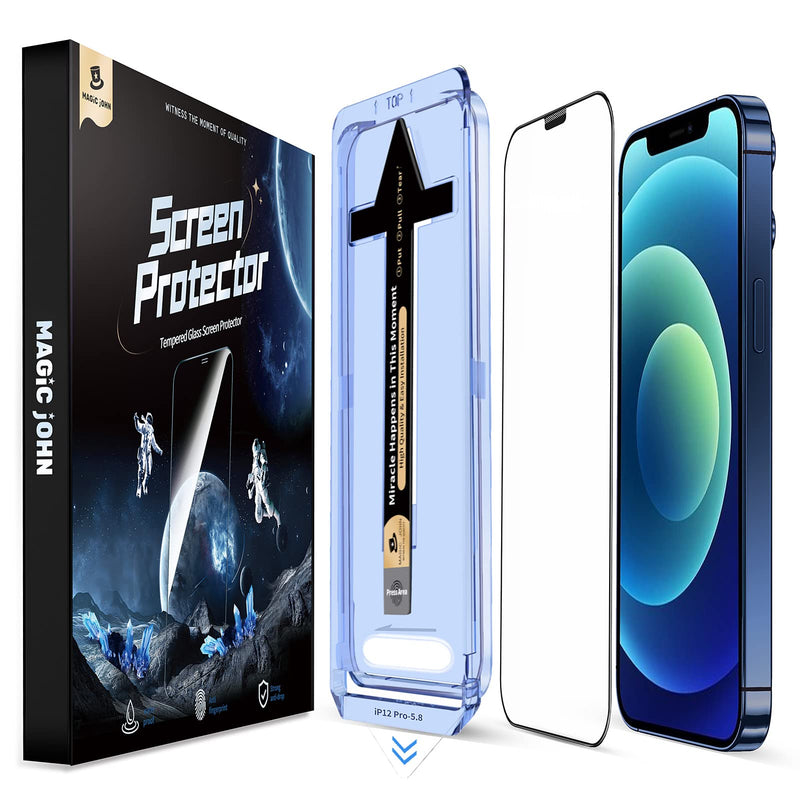 MAGIC JOHN 2 Pack for iPhone 12/iPhone 12 Pro 6.1 inch Tempered Glass Screen Protector, Auto Dust-Elimination Installation, Bubble Free, HD Clear, Easy Installation