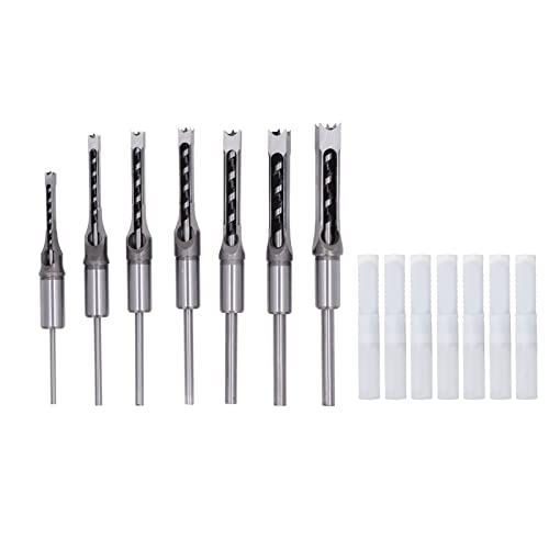 Garosa 7Pcs Square Hole Mortise Chisel Drill Bit Woodworking Hole Saw Square Drill Bits Kit 1/4in 5/16in 3/8in 2/5in 1/2in 9/16in 5/8in HSS Mortising Chisel Drill Bit Set with Storage Box