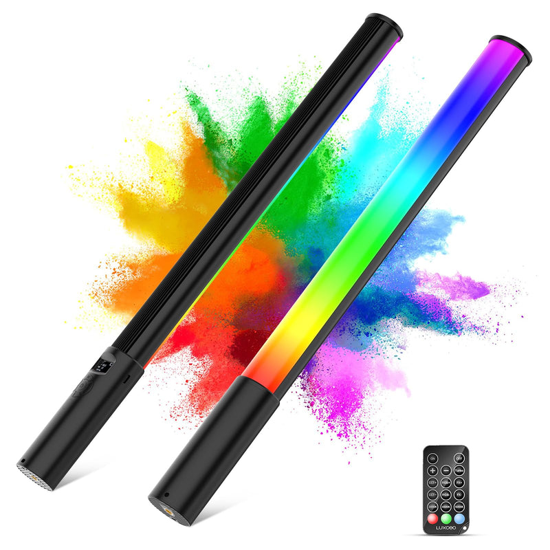 RGB LED Light Wand with Remote Control, Handheld 360°RGB Video Light Wand Stick for Photography, 2500mAh Built-in Rechargable Cube Light, 2500-6500K Dimmable Camera Light w LCD