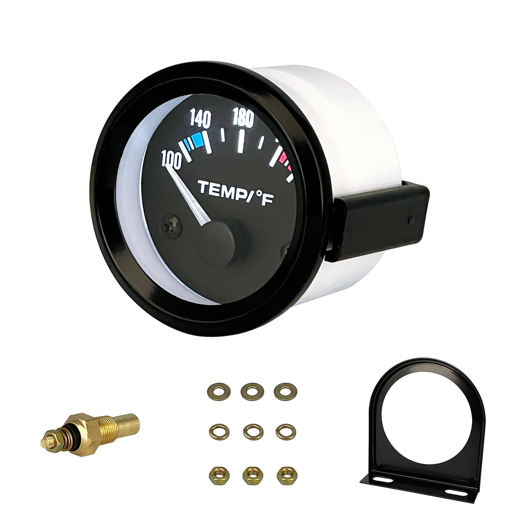 2" Water Temperature Gauge 52mm 12V Water Temp Meter 100-250 Fahrenheit White LED Light Display with Temperature Sensor