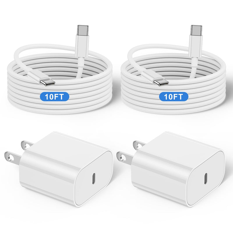 20W iPad Pro Fast Charger and 10ft USB C to C Charging Cable Cord Long for 2022/2021/2020/2018 iPad Pro 12.9/11/10.9 inch 5/4/3/2/1th Generation,iPad Air 5/4th,iPad Mini 6 Gen,iPad Wall Charger Block 2Pack 20W ipad charger with cable 10ft