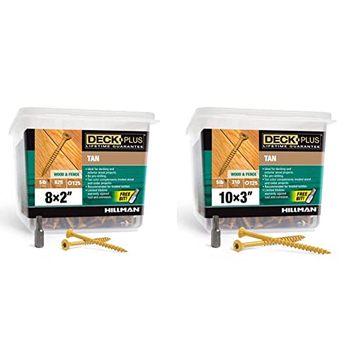 Deck Plus Wood Screws #8 x 2" and #10 x 3", Tan, 10lb Box 5 lb box #8 x 2" Screws + Screws 10 x 3