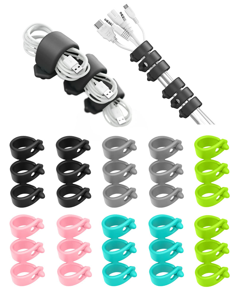 ELFRhino Cord Organizer 10 Pack Reusable Cable Straps, 3 in 1 Multipurpose Cable Protector for Earbuds Earphone Headphone Headset Wrap Winder Holder Keeper Manager Management (3L Multi-color) 3l (Black+grey+pink+blue+green)*2