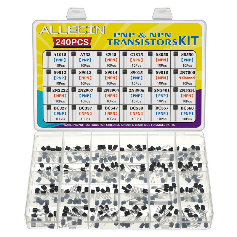24 Values Transistor Set PNP NPN Transistors A1015 A733 C945 C1815 S8050 S8550 S9012 S9013 S9014 S9015 S9018 2N7000 2N2222 2N2N2907 2N3904 2N3906 2N5401 2N5551 BC327 BC337 BC547 BC550 BC557 BC560