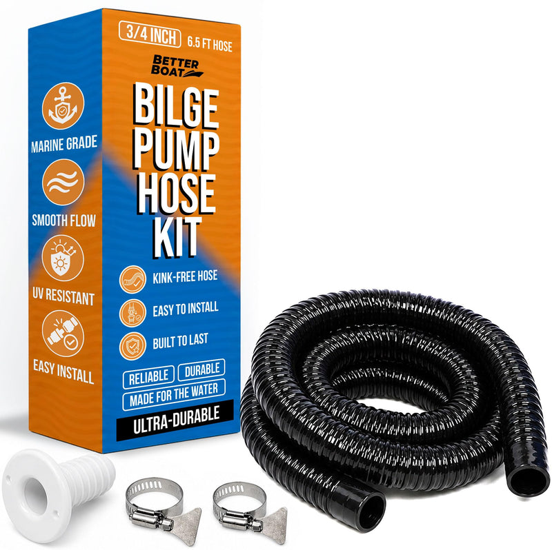 3/4 Bilge Pump Hose Kit, Includes 6.5 Ft Hose, Thru Hull Discharge Outlet Fitting, and Adapter, Compatible with 3/4 Inch Bilge Pump, Ideal for Boats and Jet Skis 3/4" x 6.5 Ft