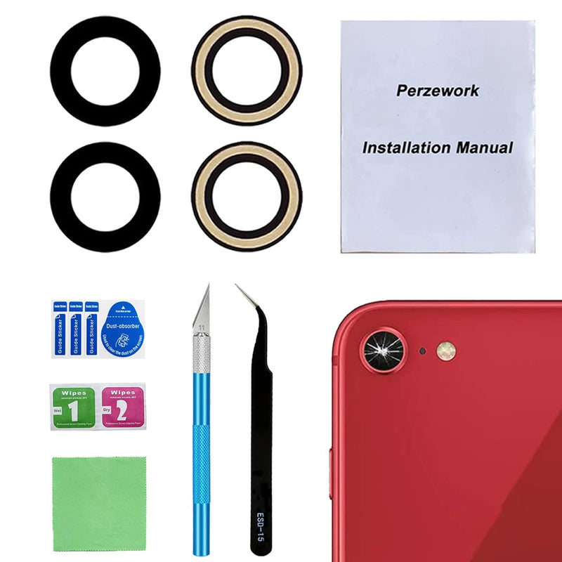 Perzework OEM Back Rear Camera Lens Glass Replacement Suitable for iPhone SE 2020 / SE 2022/8 / 7 with pre-Installed Adhesive and Reparing Toolkit