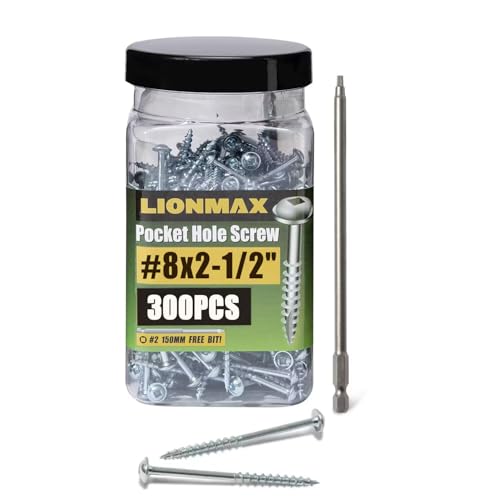 LIONMAX Pocket Hole Screws #8 x 2-1/2 Inch, 300 PCS, Interior Pocket Screw