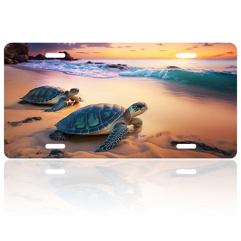 Sea Turtles License Plate Beach Turtle Animal License Plate Funny for Car Decoration Vanity Tag Stainless Steel Fits Any Standard Us License Plate Holder 6.2" X12.2 Inch for Women Men One size