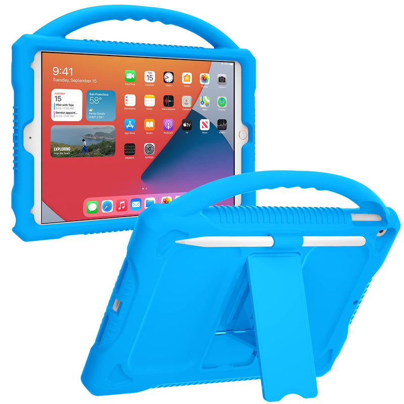 JOGUIIA iPad 9th 8th 7th Generation Case, Silicone Kids Case for iPad 10.2 2021/2020/2019, Shockproof Case with Handle Stand for New Apple iPad 10.2 inch Model(Light Blue) Light Blue