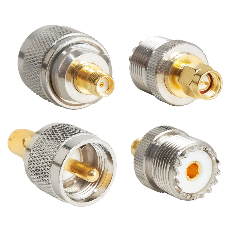 Anina 4pc SMA - UHF FR Coaxial Connector Kit SMA to PL259 SO239 UHF VHF Crimp Coax Adapter for CB Radio/Handheld Ham Radio Antenna/Walkie Talkie/Amateur Radio 4PC UHF to SMA