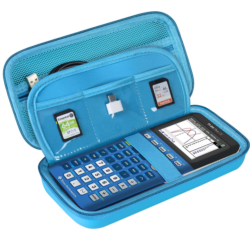 BOVKE Hard Calculator Case for Texas Instruments TI-84 Plus CE Color Graphing Calculator/TI-84 Plus/TI-83 Plus CE, Extra Zipped Pocket for USB Cables, Charger, Manual and More, Blue A_Blue