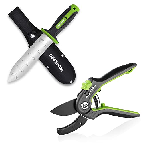 WORKPRO Hori Hori Garden Knife 8’’ Anvil Pruning Shears, Stainless Steel Blade, Ideal for Weeding, Planting, Digging