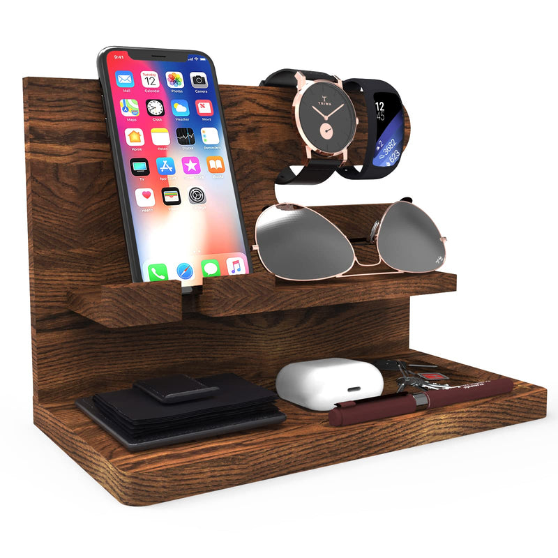 Birthday Gifts for Men Valentines Day Gifts for Men Gift for Dad Wood Phone Docking Station Organizer Wood Bedside Desk Organizer Carbonization