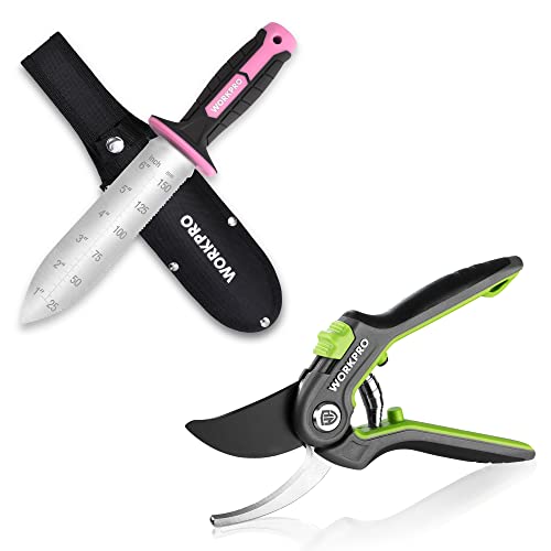 WORKPRO 8’’ Bypass Pruning Shears & WORKPRO Hori Hori Garden Knife, Stainless Steel Blade, Ideal for Weeding, Planting, Digging