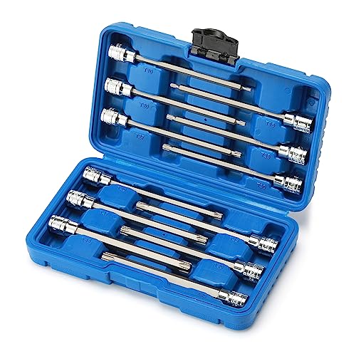 CASOMAN 3/8"Drive Extra Long Torx Bit Socket Set, 12 Piece Torx Star Bit Set, T10 to T60, Length: 150mm, CR-V&S2 Steel 150mm | 12-piece Set