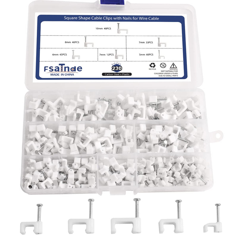 230Pcs Square Shape Cable Clips with Nails,White Wire Tacks with Nails,Cable Holder,Cable Management for Ethernet Cable Coaxial Cable,TV Wire Cable,Telephone Cable,Print Cable Square Cable Clips-230pcs