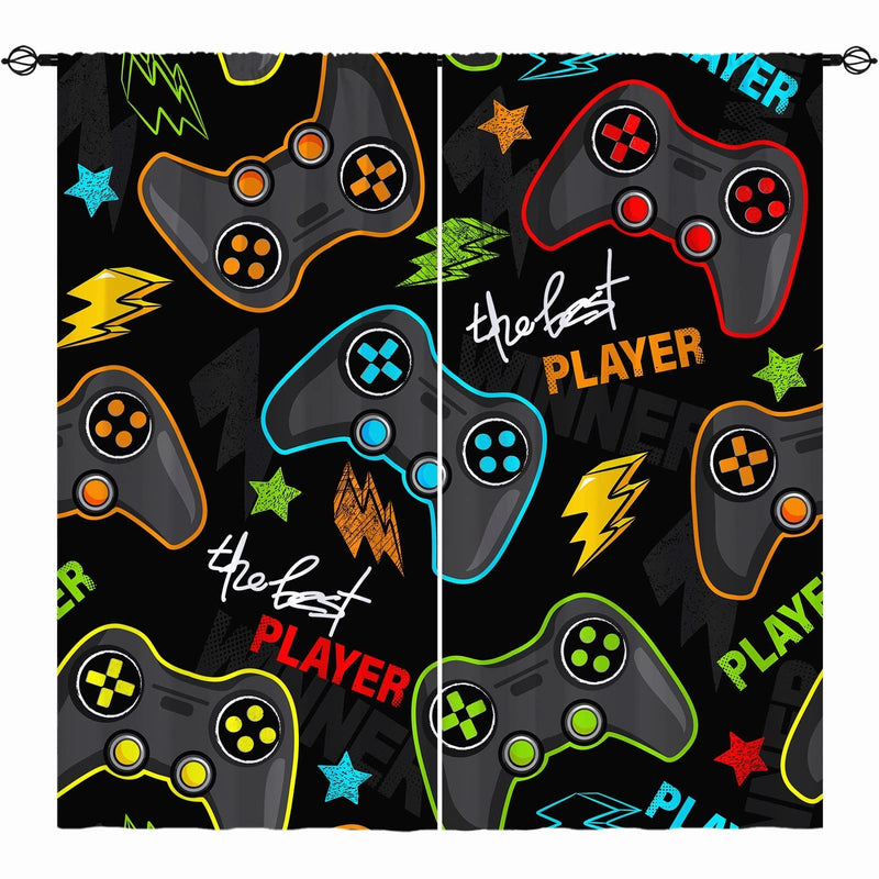 YUANZU Boys Kids Gaming Curtains Rod Pocket Gamer Gamepad Abstract Video Game Player Joystick Print Pattern Window Drapes for Man Teen Youth Nursery Baby Bedroom Playroom W42 x L84 Inch 2 Panels 42W x 84L x 2, Decor Multi 4