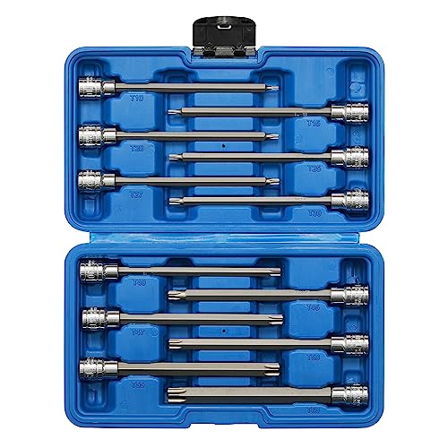 EMENTOL 12PCS 3/8" Drive Extra Long Torx Bit Socket Set, CR-V, S2 Steel, 5.9" Length Star Bit Socket Set, T10 - T60 12PCS Extra Long Torx Bit Socket Set (T10-T60)