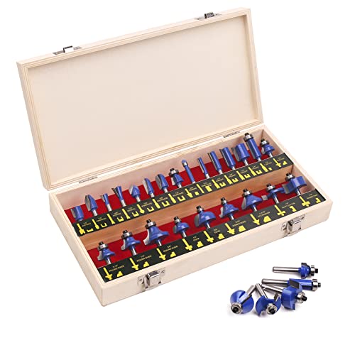 1/4" Router Bit Set 24 Pieces, 1/4 Inch Shank Tungsten Carbide Router Bits, for Professional and Beginners Carpenter 1/4" Shank, 24 Pcs