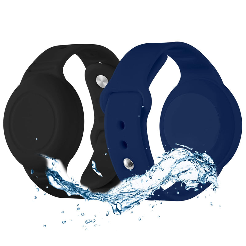 Waterproof Airtag Bracelet for Kids(2 Pack) - Soft Silicone Air tag Wristband Kids Full Case Cover Compatible with Apple Airtag, Lightweight GPS Tracker Holder for Kids Black/NavyBlue
