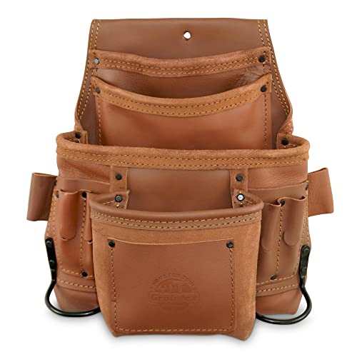 Graintex PS1970 :: 10 Pocket Nail & Tool Pouch Tan Color Industrial Grade Leather; for Constructors, Handyman, Plumbers, Electrician