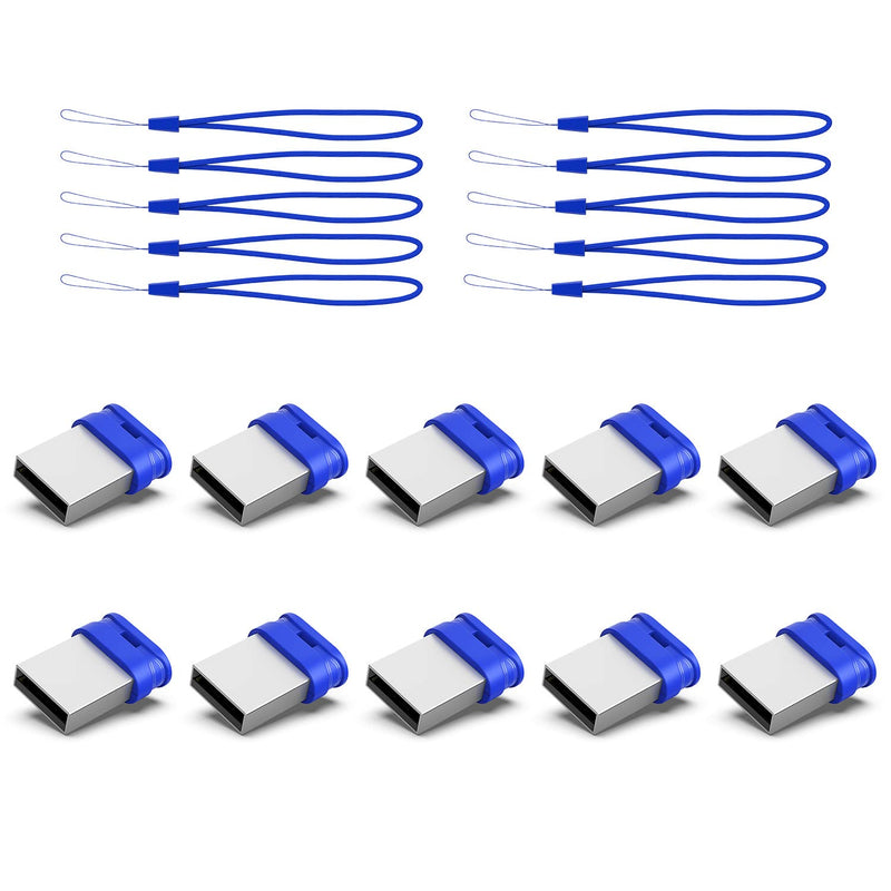 K&ZZ 16GB Mini Flash Drive 10 Pack 16 GB Small USB Flash Drives with Lanyard 16G Low Profile USB Drive Gig Thumb Drive Memory Stick (16GB, Blue) Blue (10Pack)