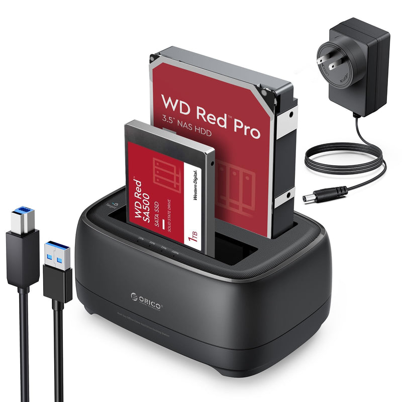 ORICO Hard Drive Docking Station Dual Bay USB 3.0 to SATA with Duplicator/Offline Clone Function External Hard Drive Dock for 2.5''/3.5'' HDD SSD Max Up to 44TB Support UASP Plug&Play-DD-C DD28U3-C