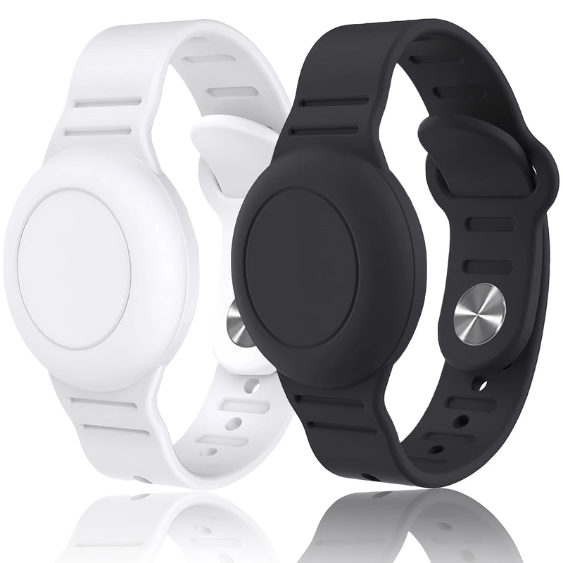 Kids Waterproof Airtag Bracelet Compatible with Apple AirTag, Hidden Silicon Protective Case for Air Tag GPS Tracker Holder, Adjustable Anti-Lost Watch Band for Toddler Child (Black & White) Black&White