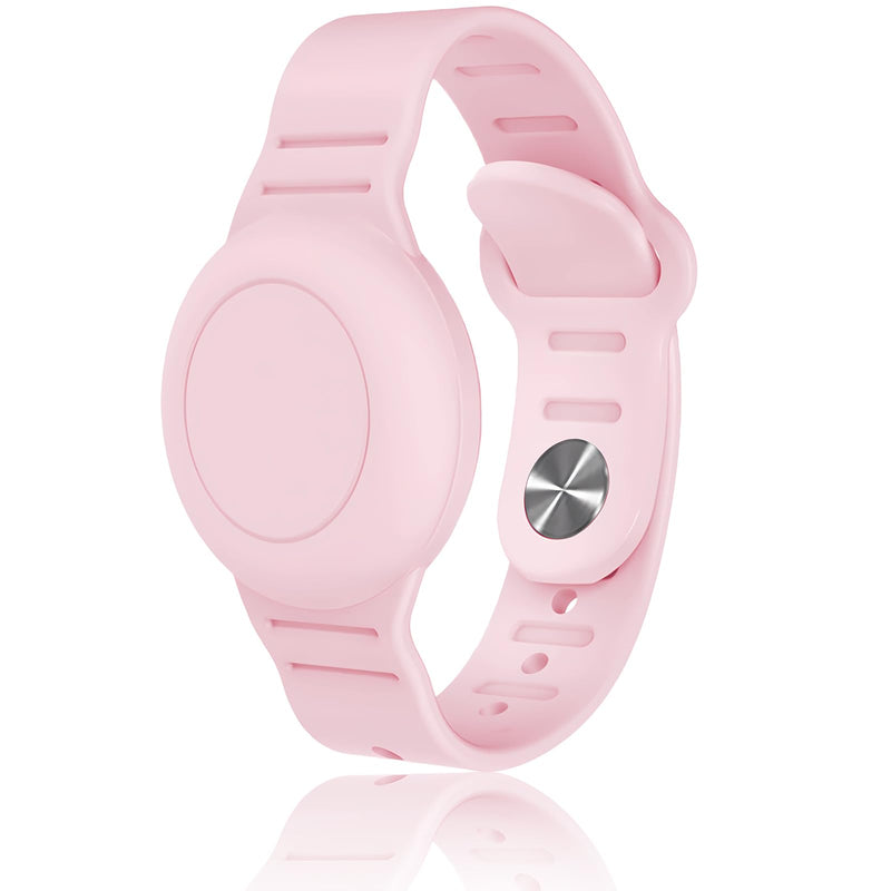 Kids Waterproof Airtag Bracelet Compatible with Apple AirTag, Hidden Silicon Protective Case for Air Tag GPS Tracker Holder, Adjustable Anti-Lost Watch Band for Toddler Child (Pink) Pink