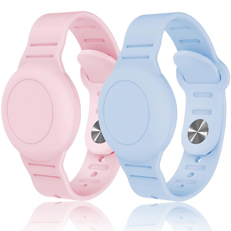 Kids Waterproof Airtag Bracelet Compatible with Apple AirTag, Hidden Silicon Protective Case for Air Tag GPS Tracker Holder, Adjustable Anti-Lost Watch Band for Toddler Child (Pink & Blue) Pink&Blue