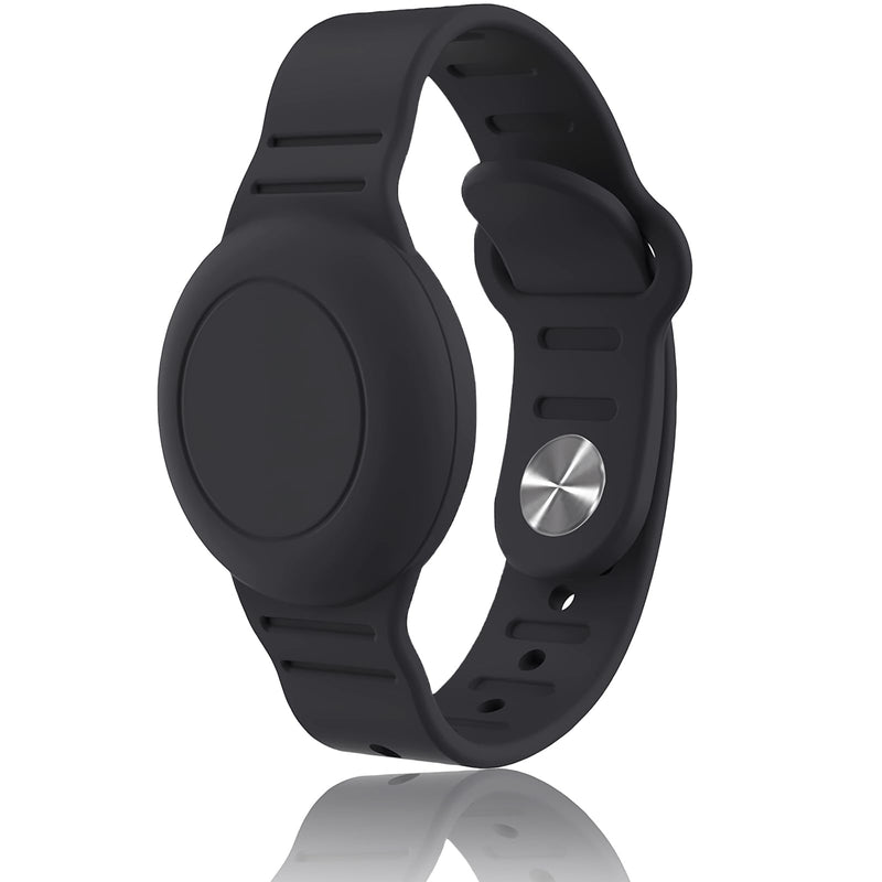 Kids Waterproof Airtag Bracelet Compatible with Apple AirTag, Hidden Silicon Protective Case for Air Tag GPS Tracker Holder, Adjustable Anti-Lost Watch Band for Toddler Child (Black) Black