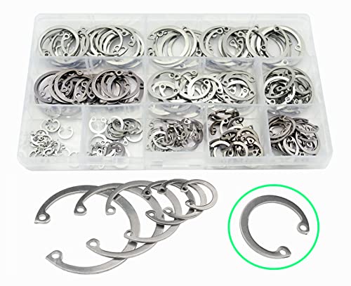 200Pcs 8mm 10mm 12mm 14mm 16mm 18mm 20mm 22mm 24mm 26mm Metric 304 Stainless Steel Internal Snap Ring, Circlip Retaining Ring Assortment Kit
