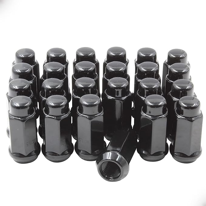 Wheel Accessories Parts 24 Pcs M12 x 1.25 12 x 1.25 Thread Bulge Acorn 1.90" Long Lug Nuts Black Chrome 3/4" 19mm Hex Fits Nissan Titan (Non XD) 24 Pack Nissan Titan (Non XD)