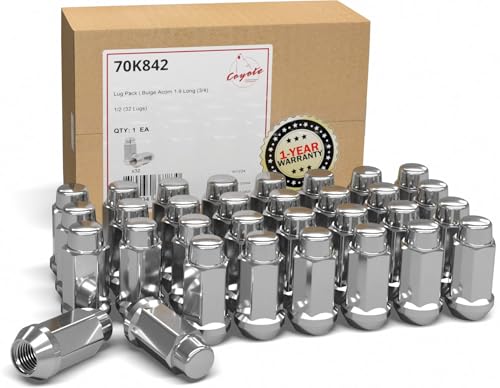 Wheel Accessories Parts 32 Pcs 1/2"-20 Thread Bulge Acorn 1.90" Long Lug Nuts Chrome 3/4" 19mm Hex Fits Dodge D200 D250 D350 Chevy C20 C30 K20 K30