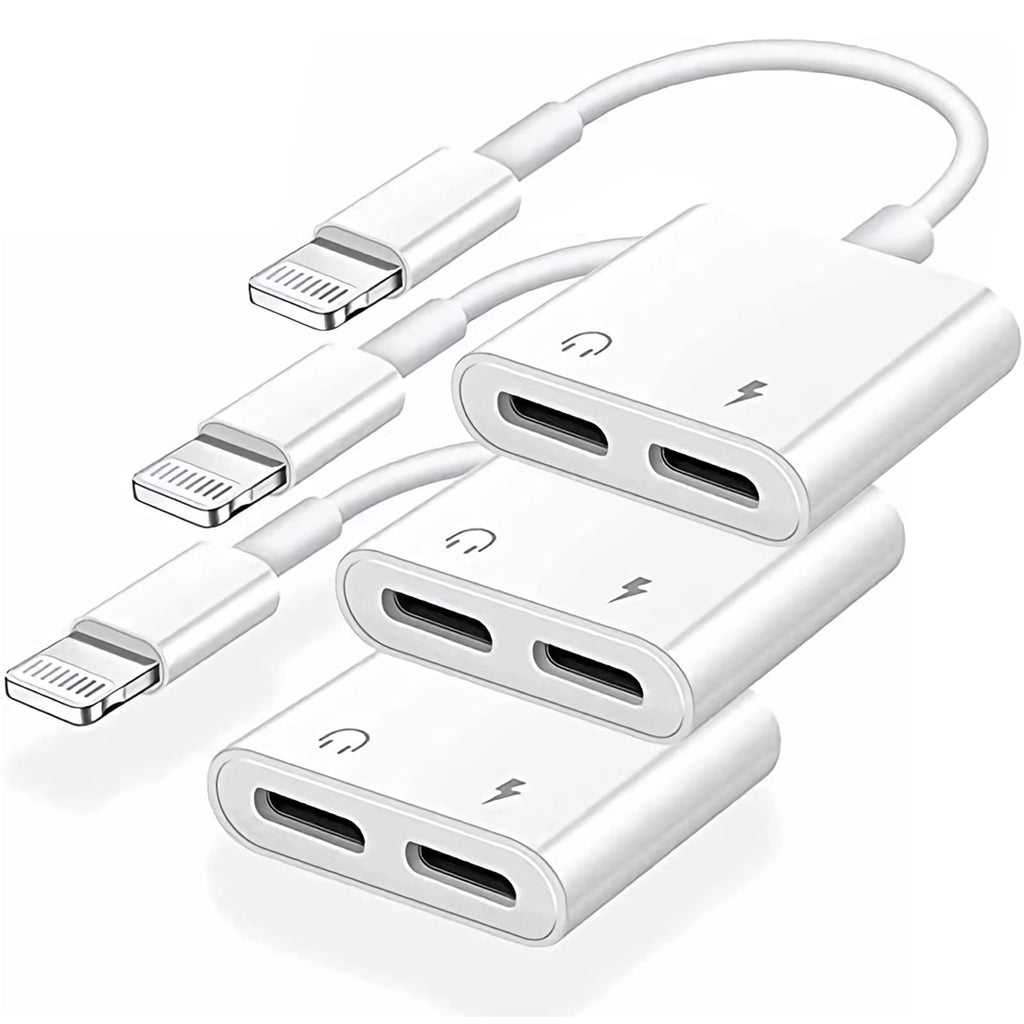 iPhone Headphones Adapter,[Apple MFi Certified] 3 Pack Dual Lightning Audio+Charger Adapter,iPhone Splitter Audio Dongle Splitter for iPhone 14 Pro Max/13/12/11/SE/XR/XS/8/7/6 Support Call White-3Pack
