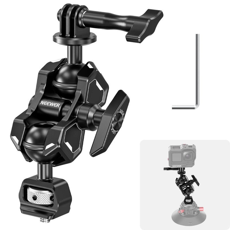 NEEWER Magic Arm Mount for Hero11 10 Osmo Action 3 One X3, Articulating Arm Adapter with 1/4" Screw for Clamp Mount/Suction Cup/Camera Cage Compatible with SmallRig GoPro DJI Insta360, UA021