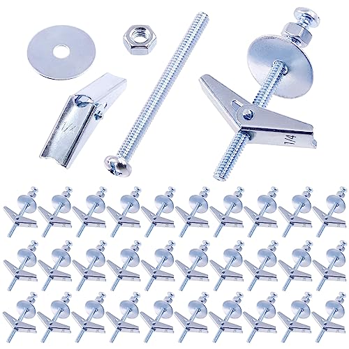 Swpeet 120Pcs 30 Set 1/4 Inch Toggle Bolts and Wing Nut Kit with Hex Nuts, Washers, Toggle Bolt Assortment Kit, Butterfly Toggle Anchors for Hanging Heavy Items on Drywall